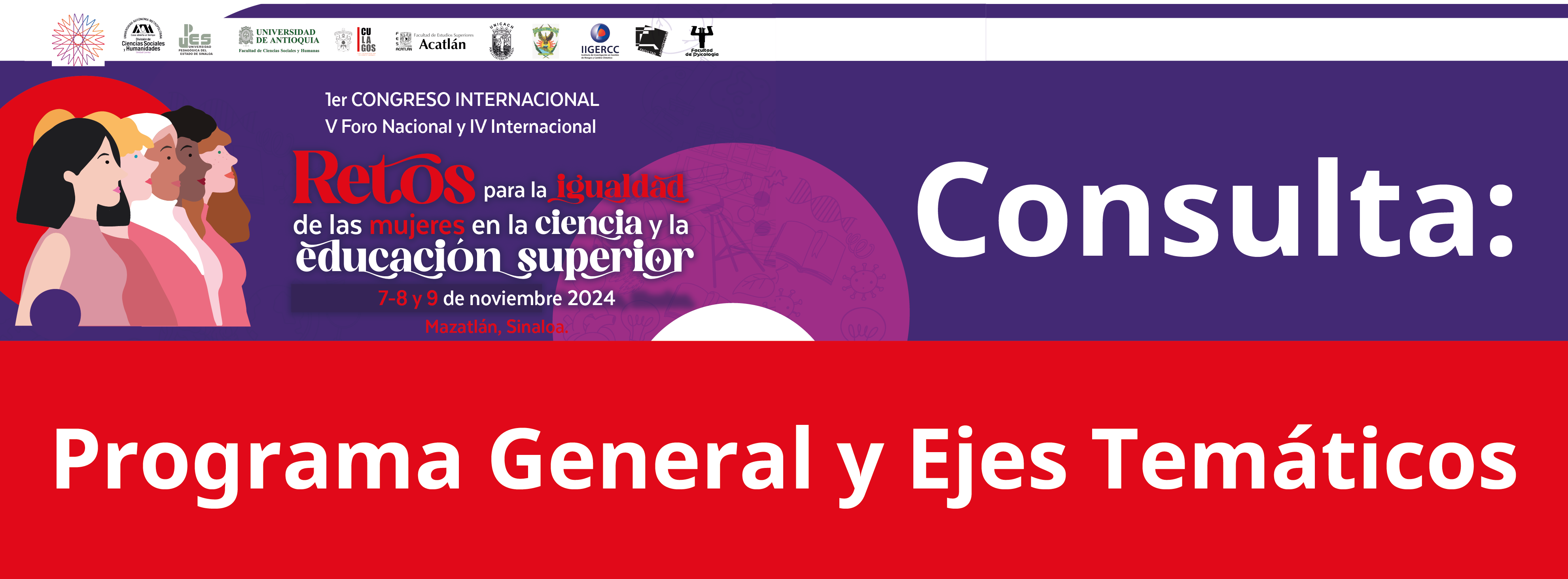Congreso_Retos_para_la_igualdad_de_las_mujeres_en_la_ciencia_y_la_educacion_superior_Ejes_tematicos_Banner_web