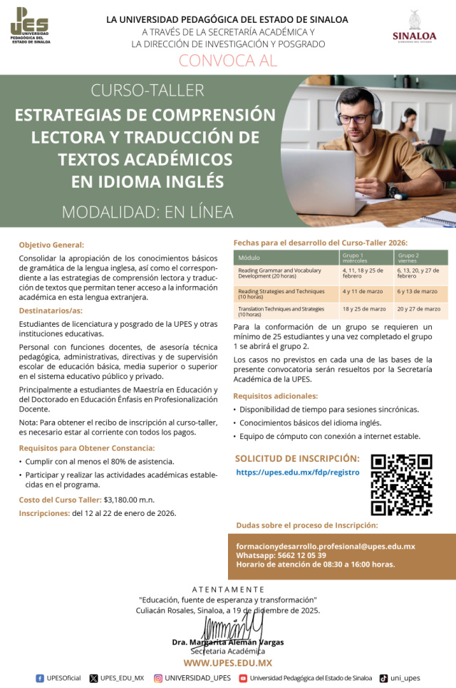 Convocatoria curso taller ESTRATEGIAS DE COMPRENSIÓN LECTORA