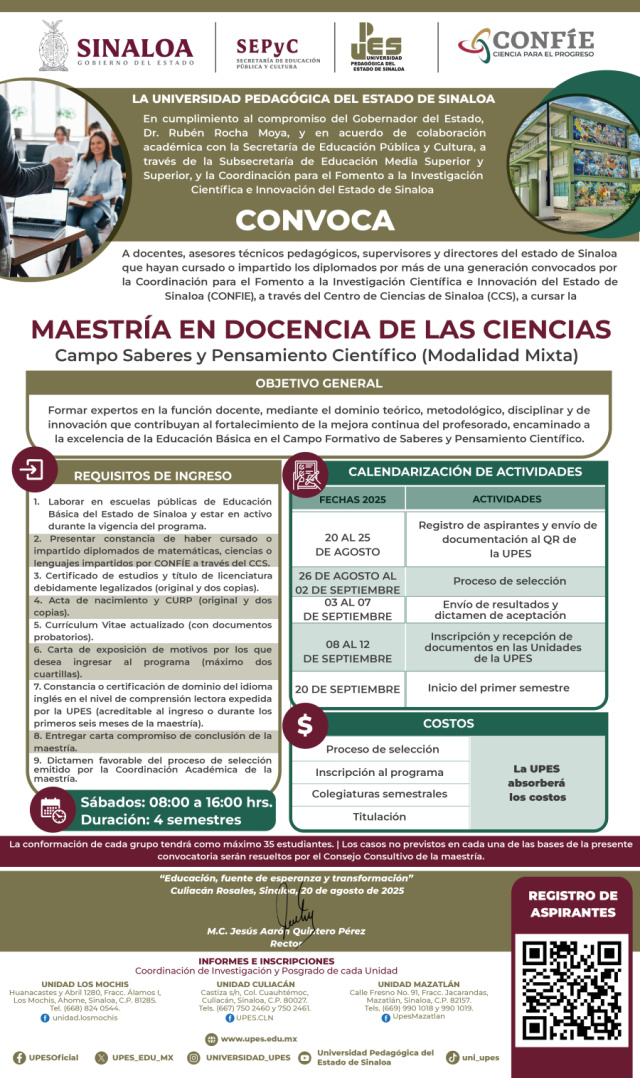 Convocatoria Maestría en Docencia de las Ciencias C.S. y P.C.