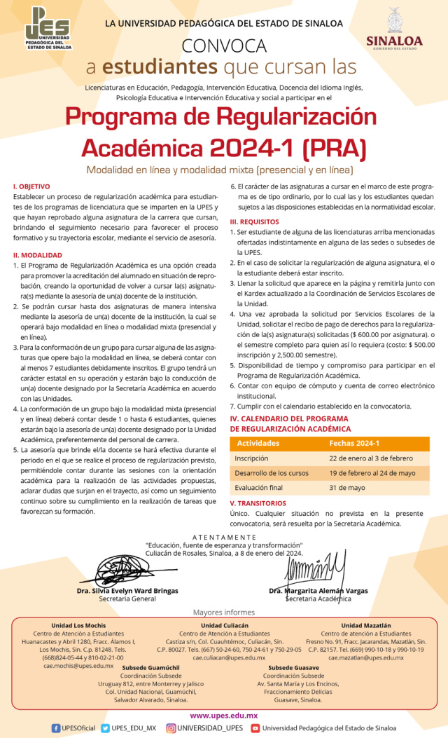 Programa de Regularización Académica 2024-1 (PRA)