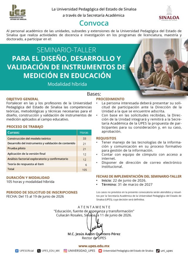 Convocatoria Seminario-taller para el diseño, desarrollo y validación de instrumentos de medición en educación 2026