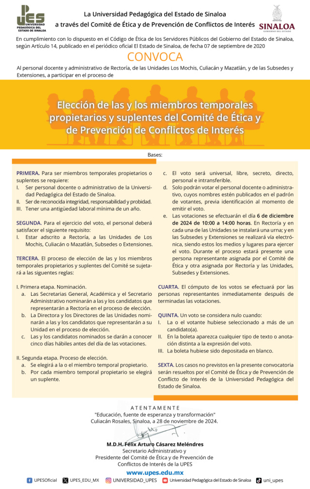 Elección de las y los miembros temporales propietarios y suplentes del Comité de Ética y de Prevención de Conflictos de Interés