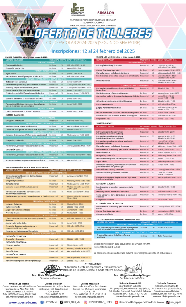 OFERTA DE TALLERES Segundo Semestre 2024-2025