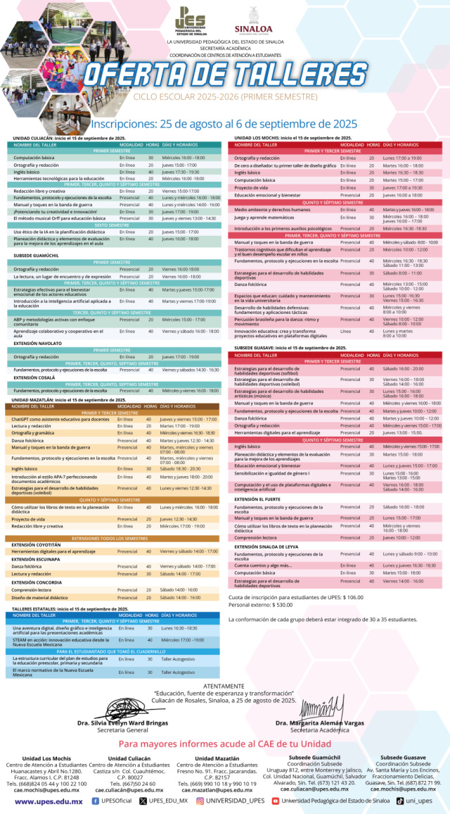 OFERTA DE TALLERES Primer Semestre 2025-2026