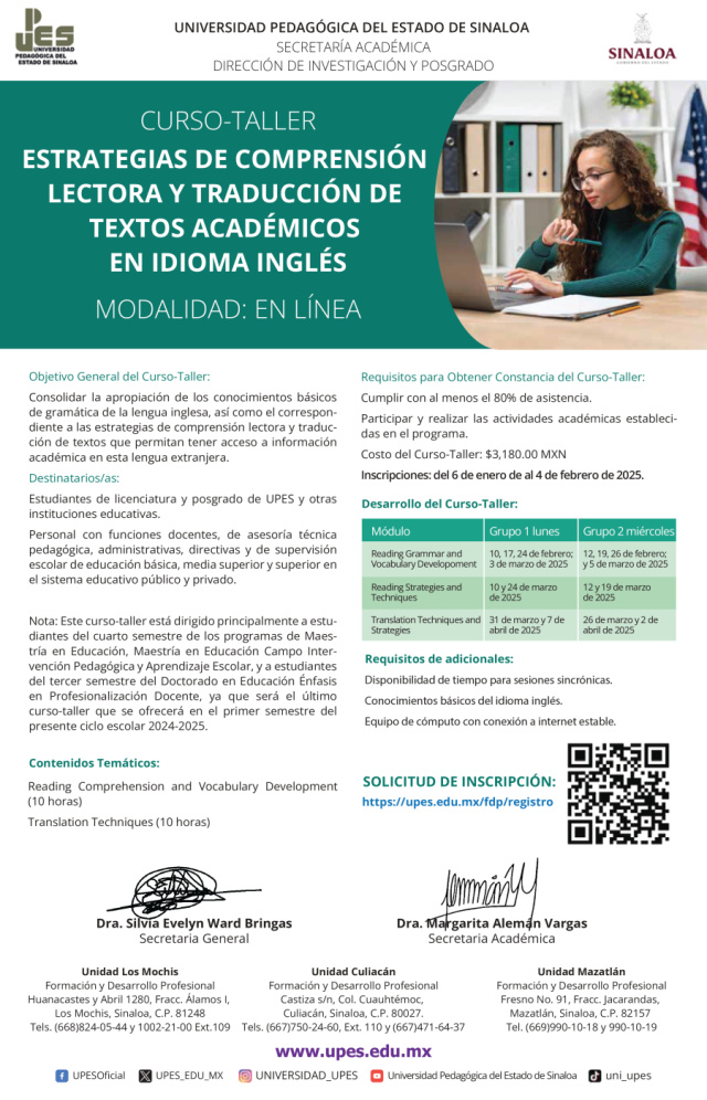 Convocatoria Curso Taller Comprensión lectora de inglés