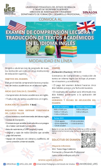 Examen de comprensi&oacute;n lectora y traducci&oacute;n de textos acad&eacute;micos en el idioma ingl&eacute;s