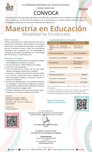 Convocatoria Maestría en Educación Mazatlán 2026