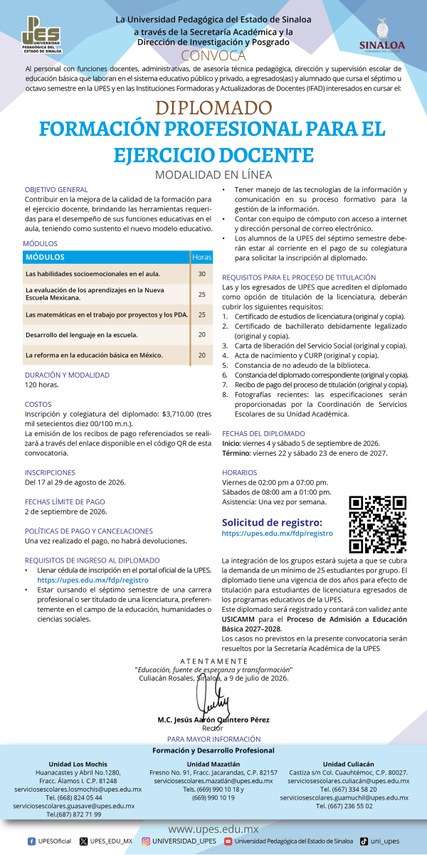 Convocatoria DIPLOMADO FORMACIÓN PROFESIONAL docente 2026