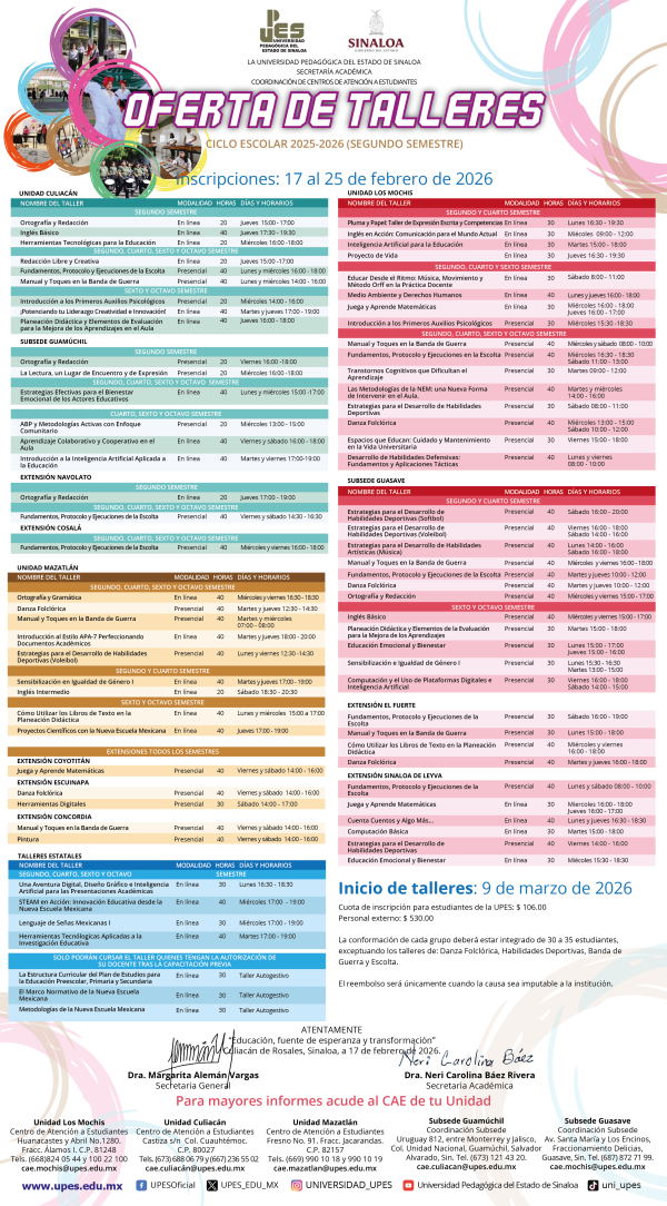 Oferta de Talleres agosto 2026