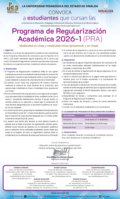 Convocatoria Programa de Regularización Académica 2026-1 (PRA)
