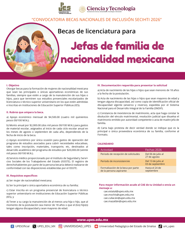 Convocatoria Becas y apoyos Madres de familia licenciatura 2026