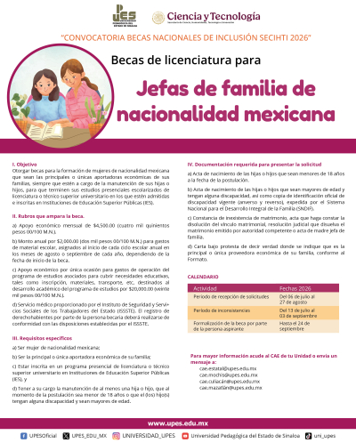 Convocatoria Becas y apoyos Madres de familia licenciatura 2026